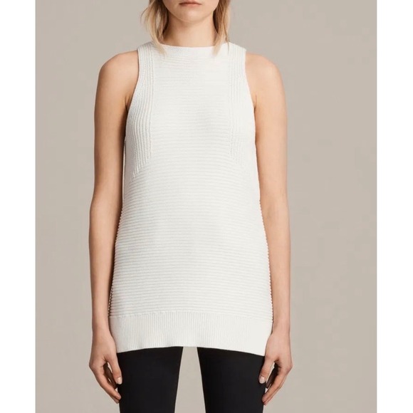 All Saints Sweaters - AllSaints Arleta Vest White Textured Cotton Knit Sleeveless Tunic Sweater Small